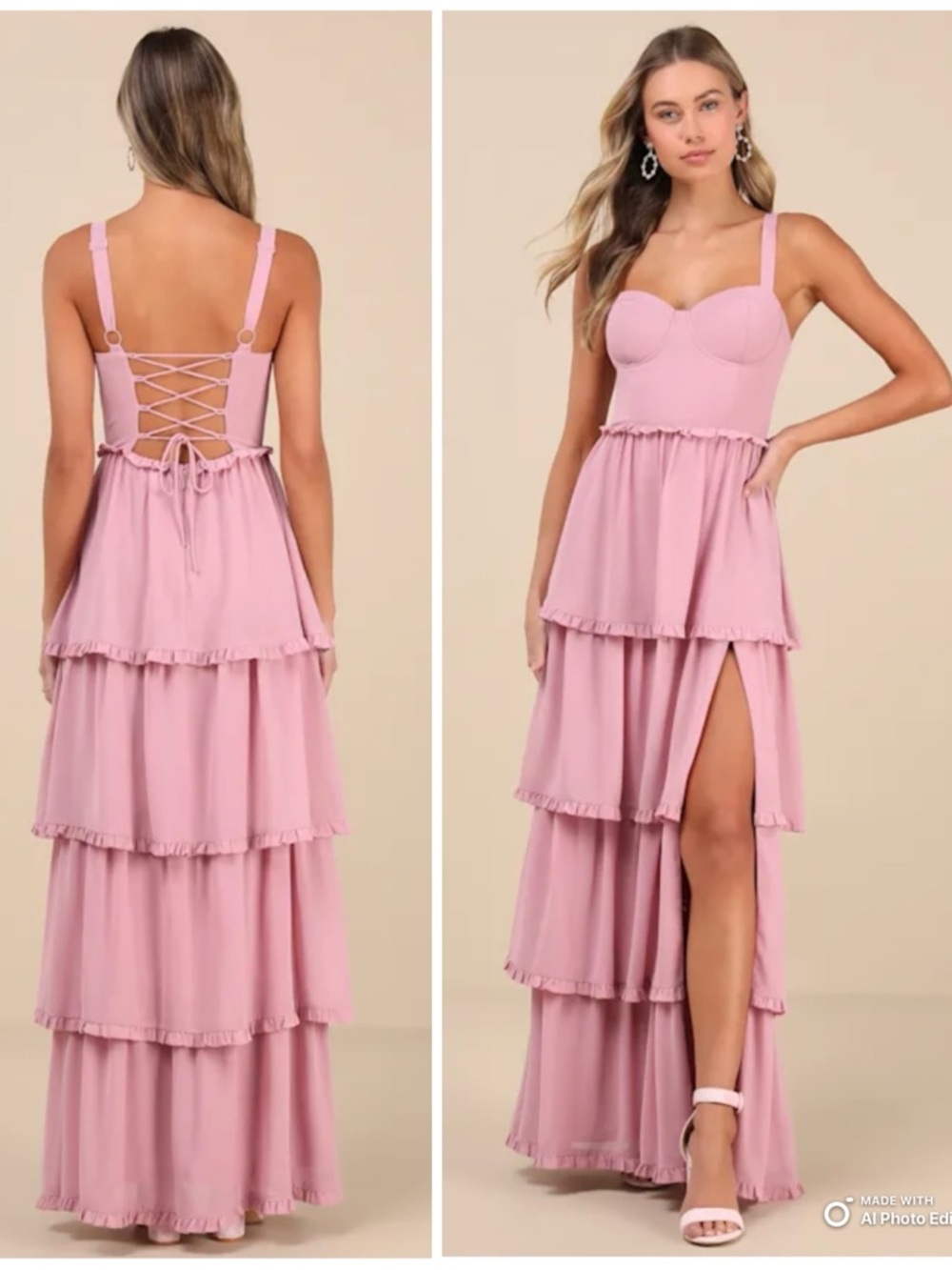 Lulus Medium Sophisticated Occasion Pink Bustier Lace-Up Maxi Dress NWT Formal